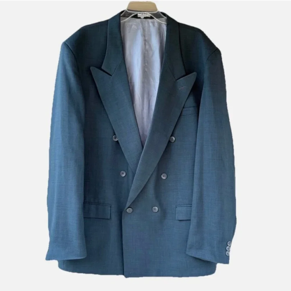 VTG USA Falcone Green Peak Lapel Double Breasted Blazer Suit Jacket Size 44R